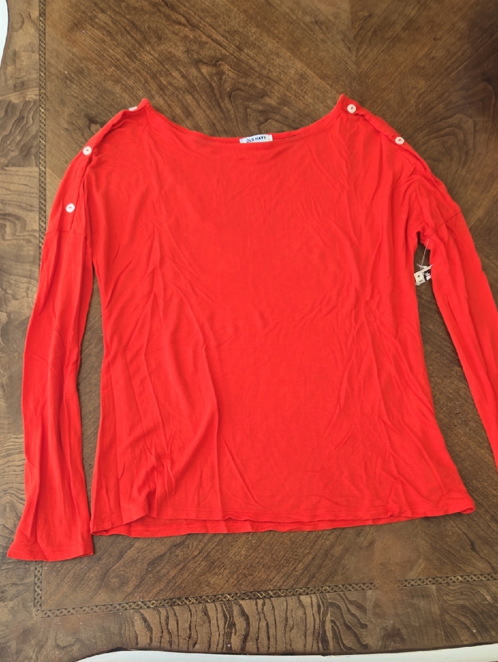 Old Navy Women's Bright Red/orange Long-Sleeve Button-Shoulder Tee